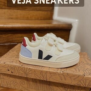Veja Kids Sneakers - Cream, Blue, and Red